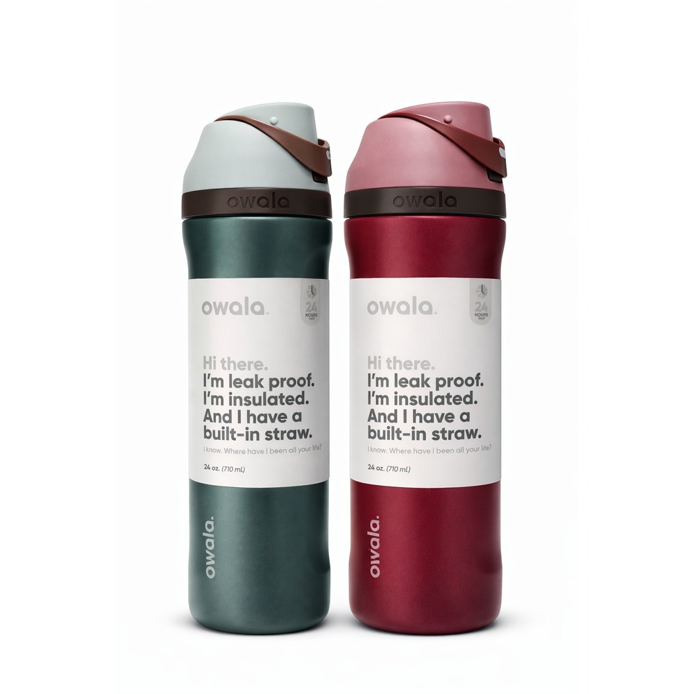 Owala FreeSip 24oz 2-Pack Poinsettia & Wintergreen NEW Rare‎ Limited